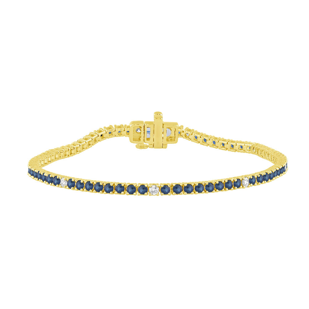 Pulsera Tennis De Zafiro Azul Y Diamante En Oro Amarillo De 14K 3.31Ct