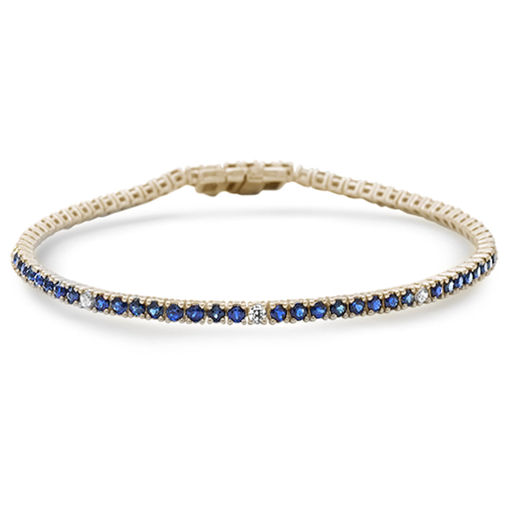 Pulsera Tennis De Zafiro Azul Y Diamante En Oro Amarillo De 14K 3.31Ct