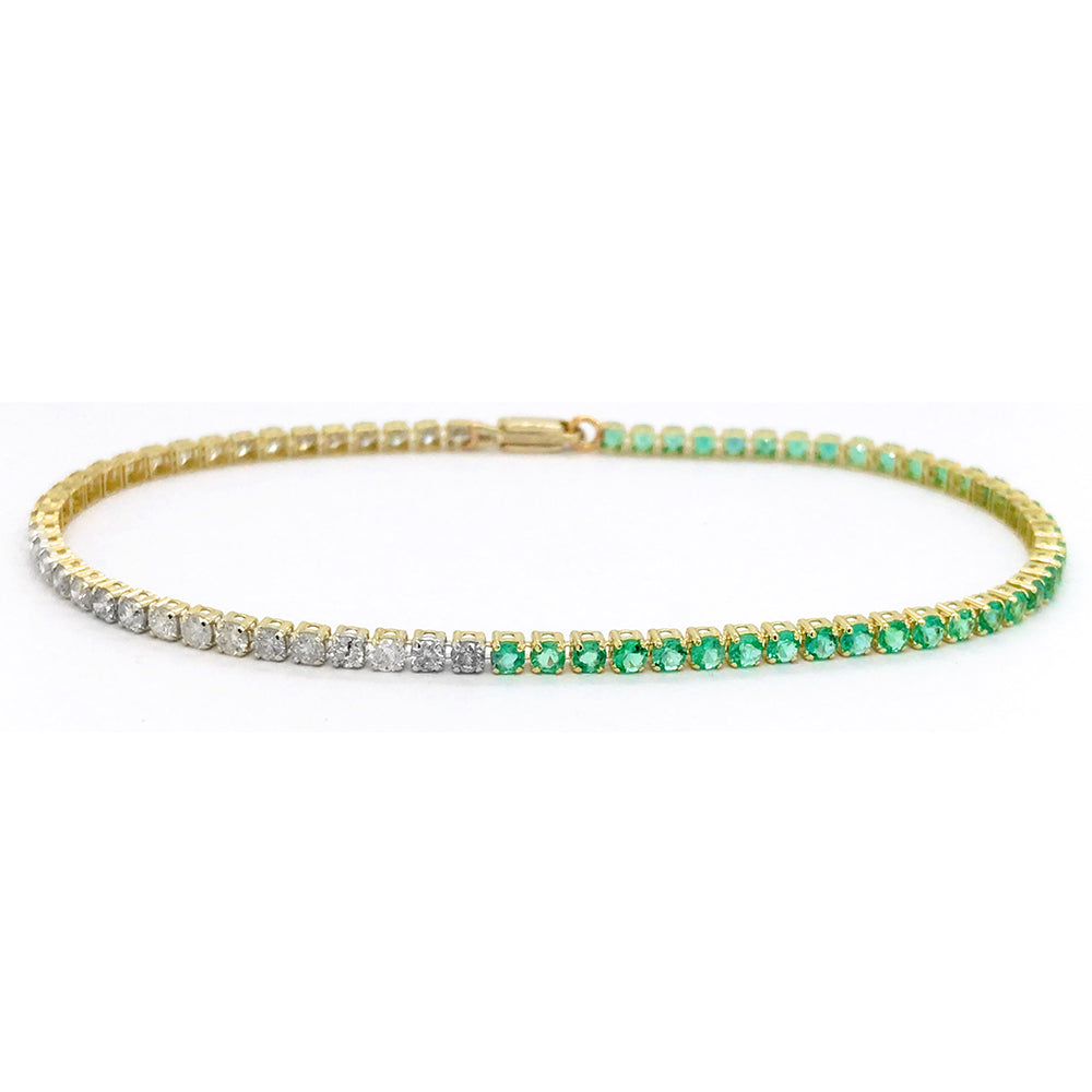 Pulsera Tennis De Esmeralda Y Diamante En Oro Amarillo De 14K 2.99Ct