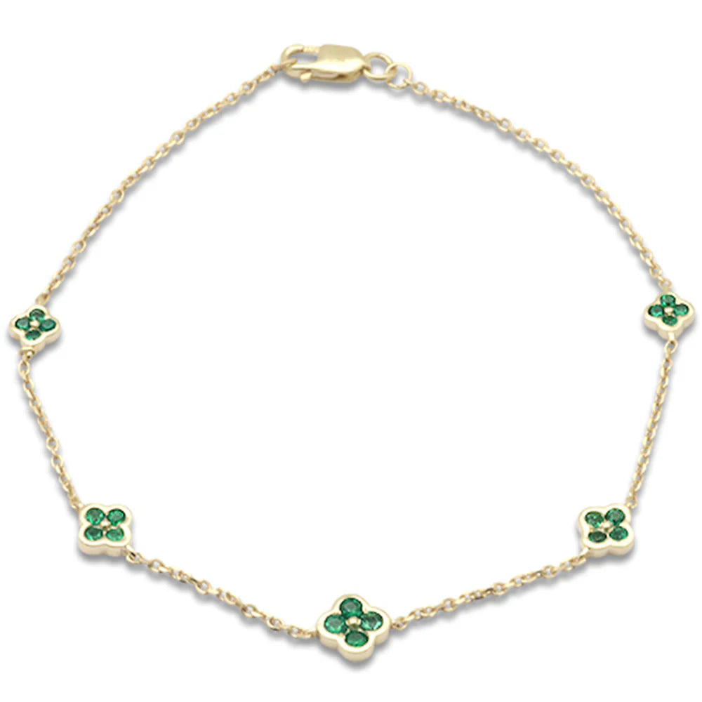 14K Yellow Flower Bracelet with 0.39ct Emeralds