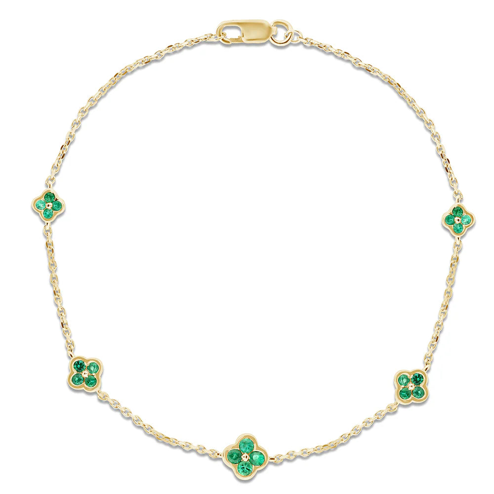 14K Yellow Flower Bracelet with 0.39ct Emeralds