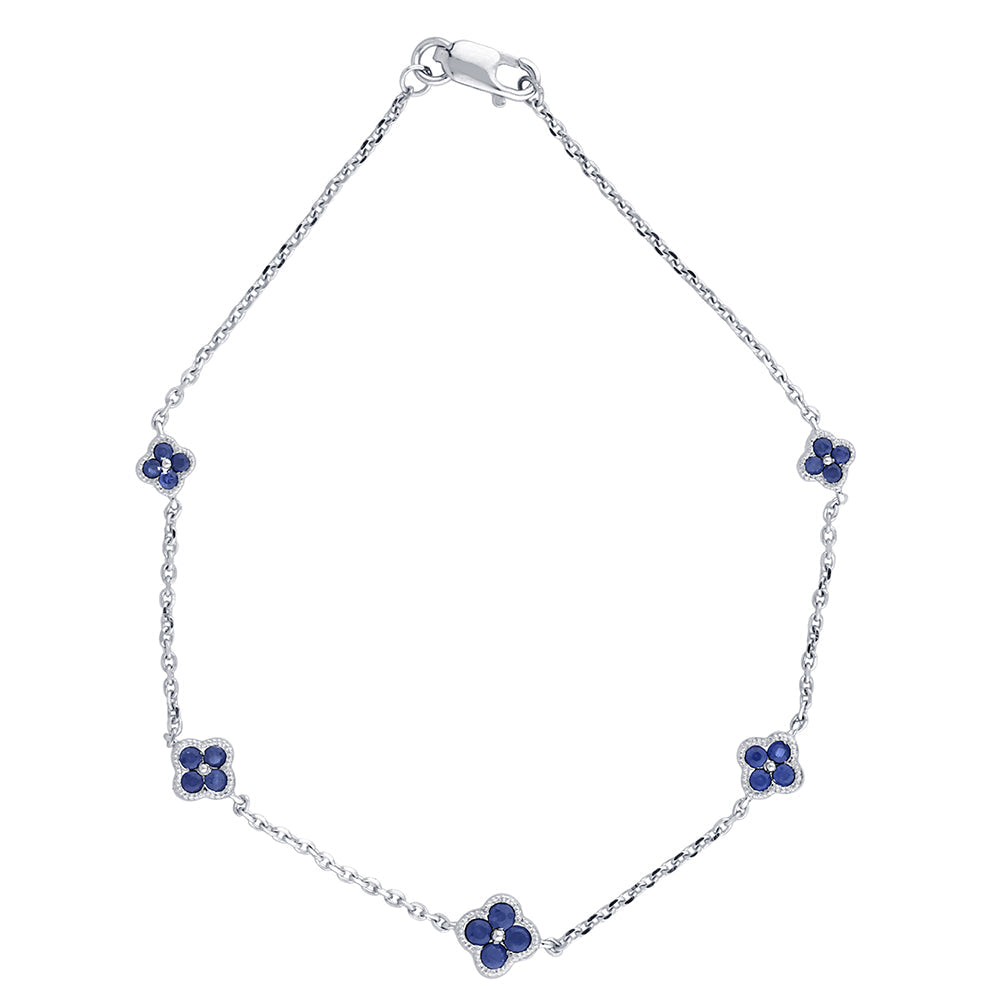 Blue Sapphire Chain Bracelet in 14K White Gold, 0.55CT.