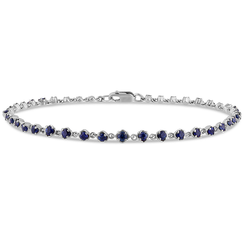 Pulsera de zafiro azul en oro blanco de 14K, 1.87CT.