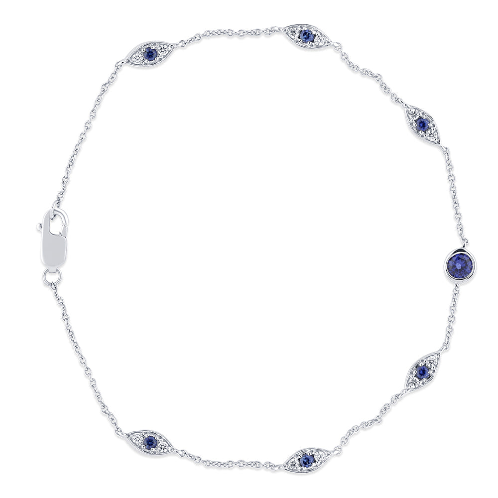 Blue sapphire and diamond bracelet in 14K white gold, 0.53CT.