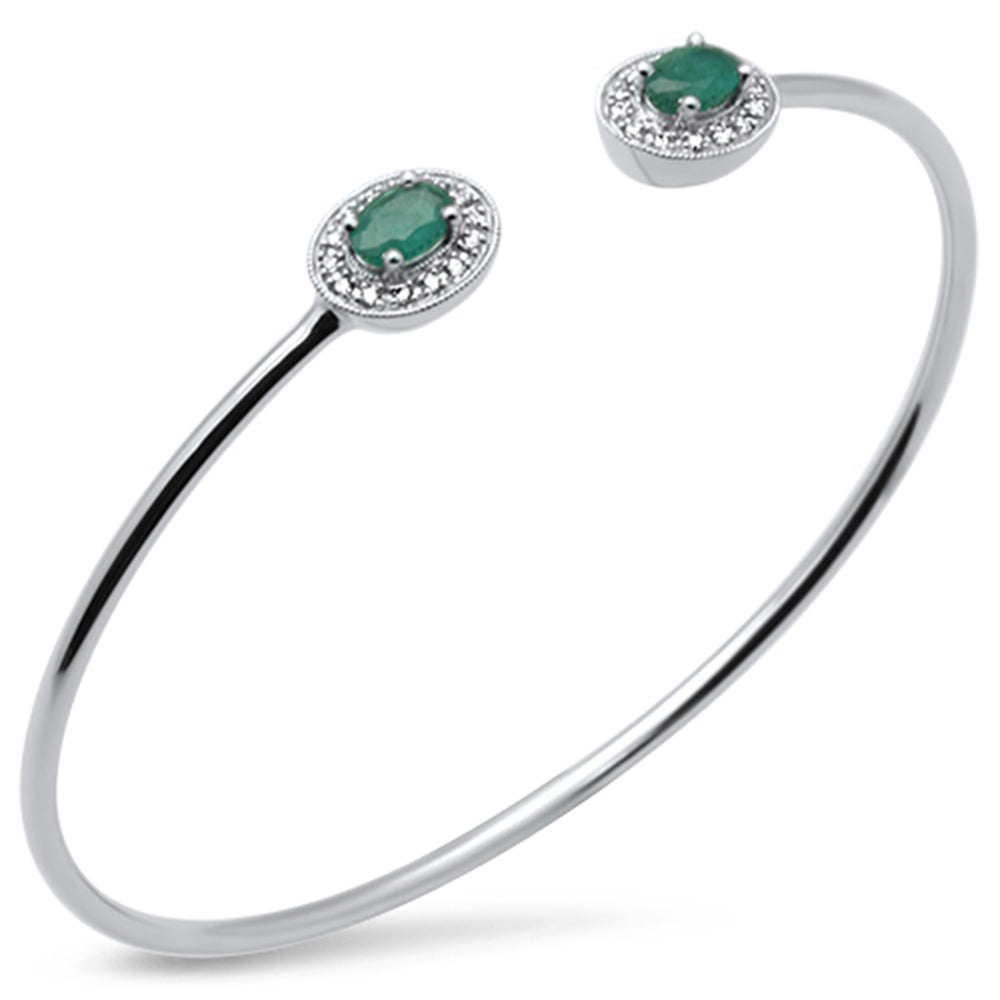 Pulsera Bangle De Esmeralda Y Diamante En Oro Blanco De 14K 1.02Ct