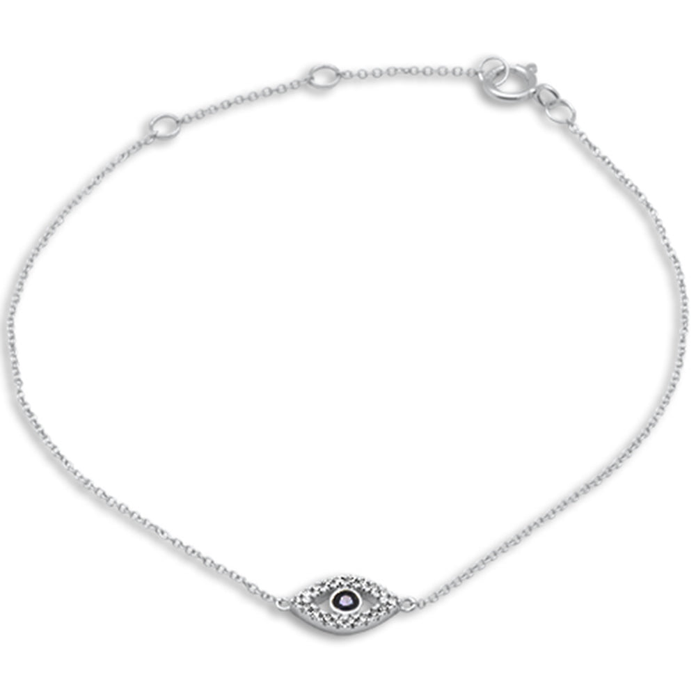 Pulsera De Zafiro Azul Y Diamante En Oro Blanco De 14K .11Ct