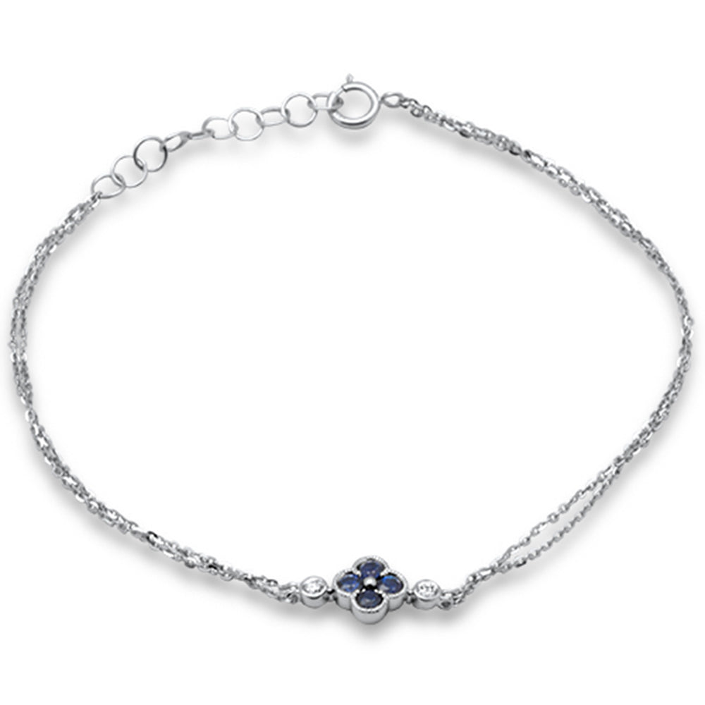 Blue Sapphire and Diamond Chain Bracelet in 14K White Gold, 0.3CT.