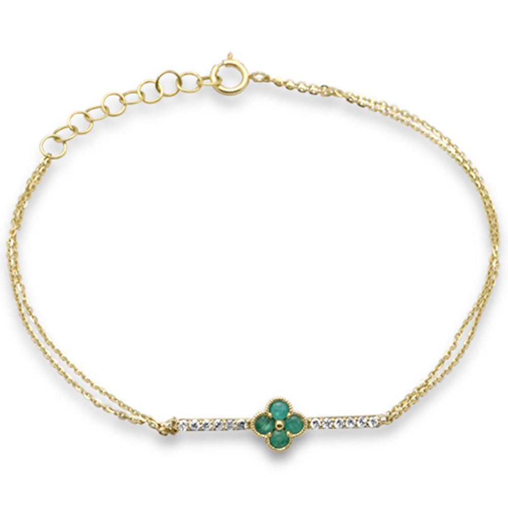 Diamond &amp; Emerald Bracelet in 14K Yellow Gold 0.27 CT