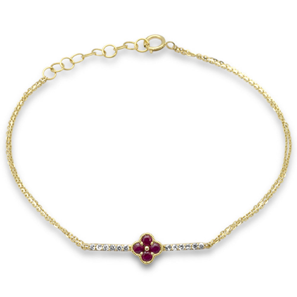 Pulsera Cadena De Rubí Y Diamante En Oro Amarillo De 14K .31Ct