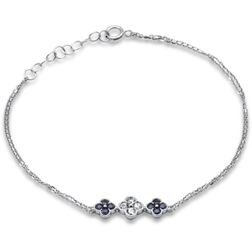 Pulsera Cadena De Zafiro Azul Y Diamante En Oro Blanco De 14K .40Ct