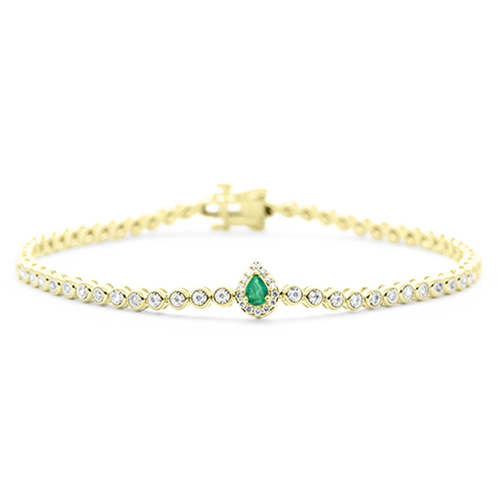 Pulsera Pera De Esmeralda Y Diamante Y Piedra Preciosa En Oro Amarillo De 14K .40Ct