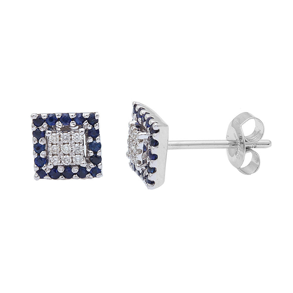 14K White Gold Earrings. Sapphire &amp; 0.3CT Diamond.