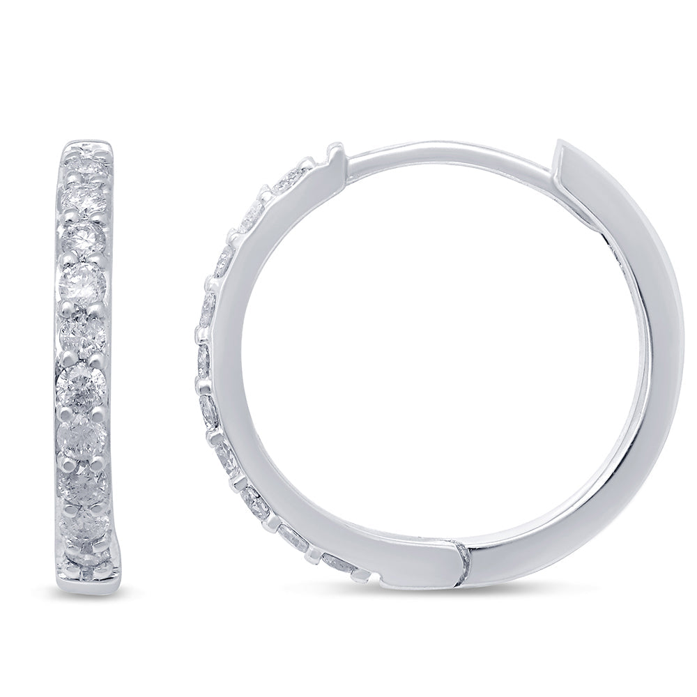 Aretes Hoop Huggie De Diamante En Oro Blanco De 14K .29Ct