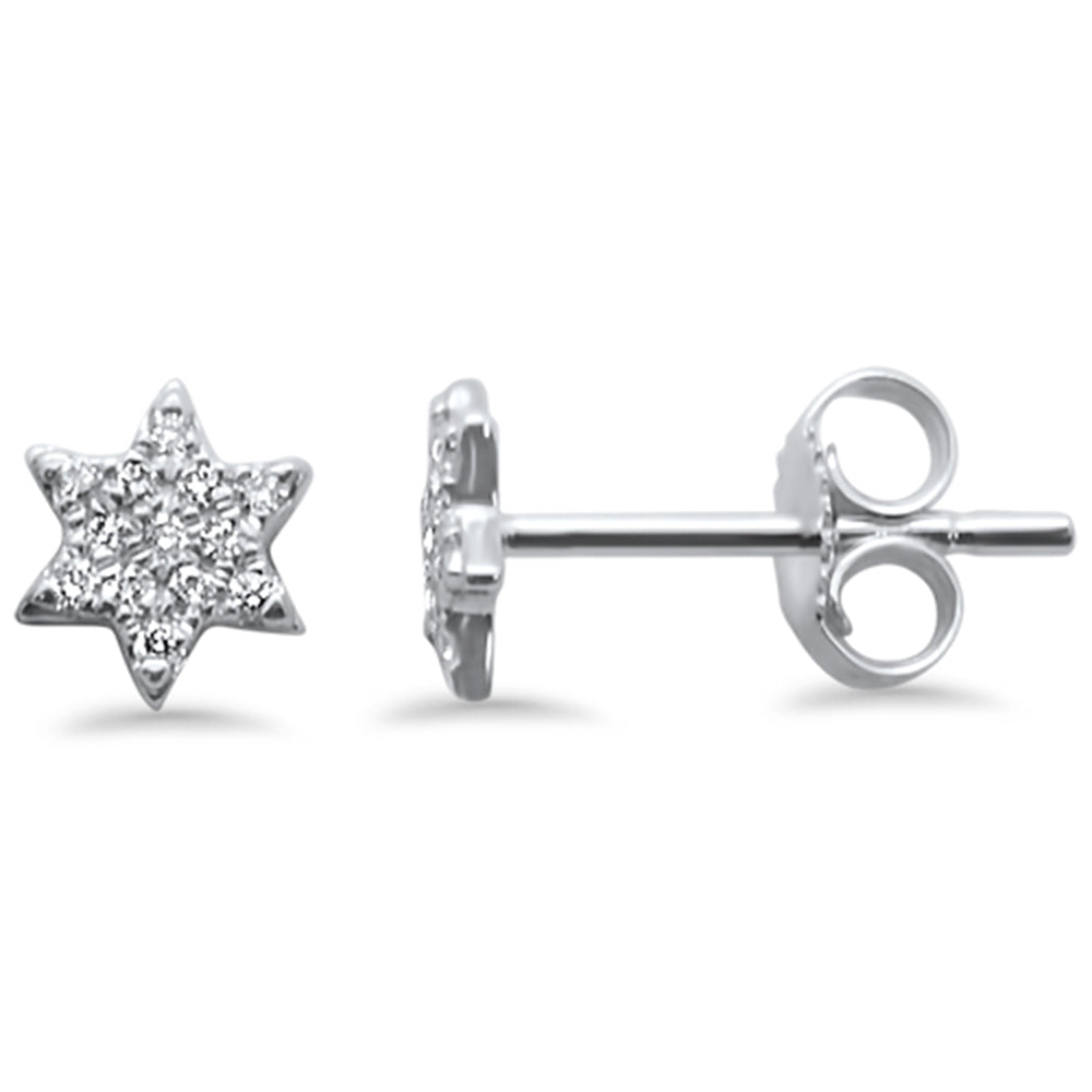 Aretes Stud Estrella De Diamante En Oro Blanco De 14K .12Ct