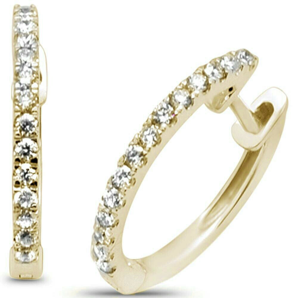 Aretes Hoop Huggie De Diamante En Oro Amarillo De 14K .21Ct