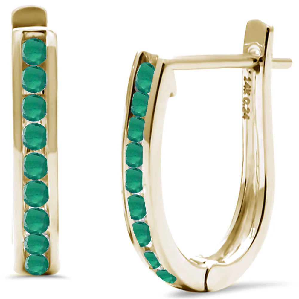 14K yellow gold J-shaped earrings with 0.15ct natural emeralds