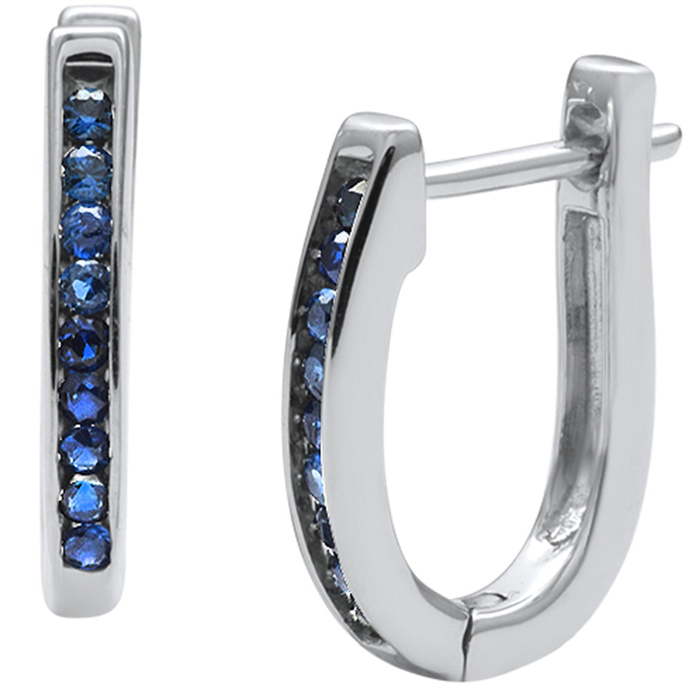 J-shaped hoop earrings with blue sapphire and 14K white gold, 0.29CT.