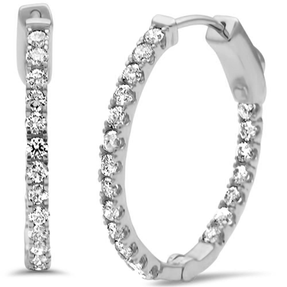 Aretes Hoop De Diamante En Oro Blanco De 14K .96Ct
