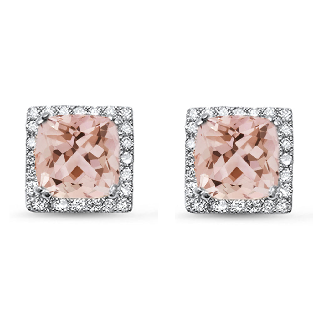 Aretes De Diamante Y Morganita Y Piedra Preciosa En Oro Blanco De 14K 1.26Ct
