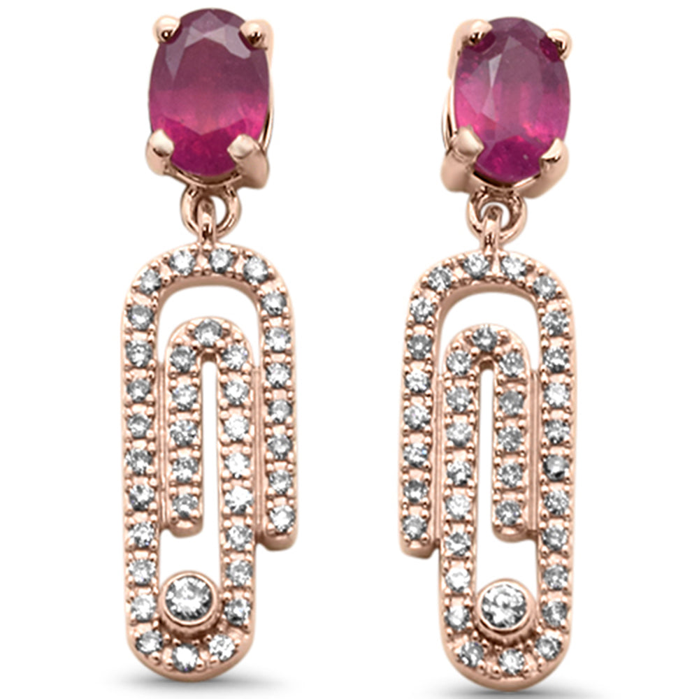 Aretes Paperclip Drop Dangle De Rubí Y Diamante Y Piedra Preciosa En Oro Rosa De 14K 1.75Ct