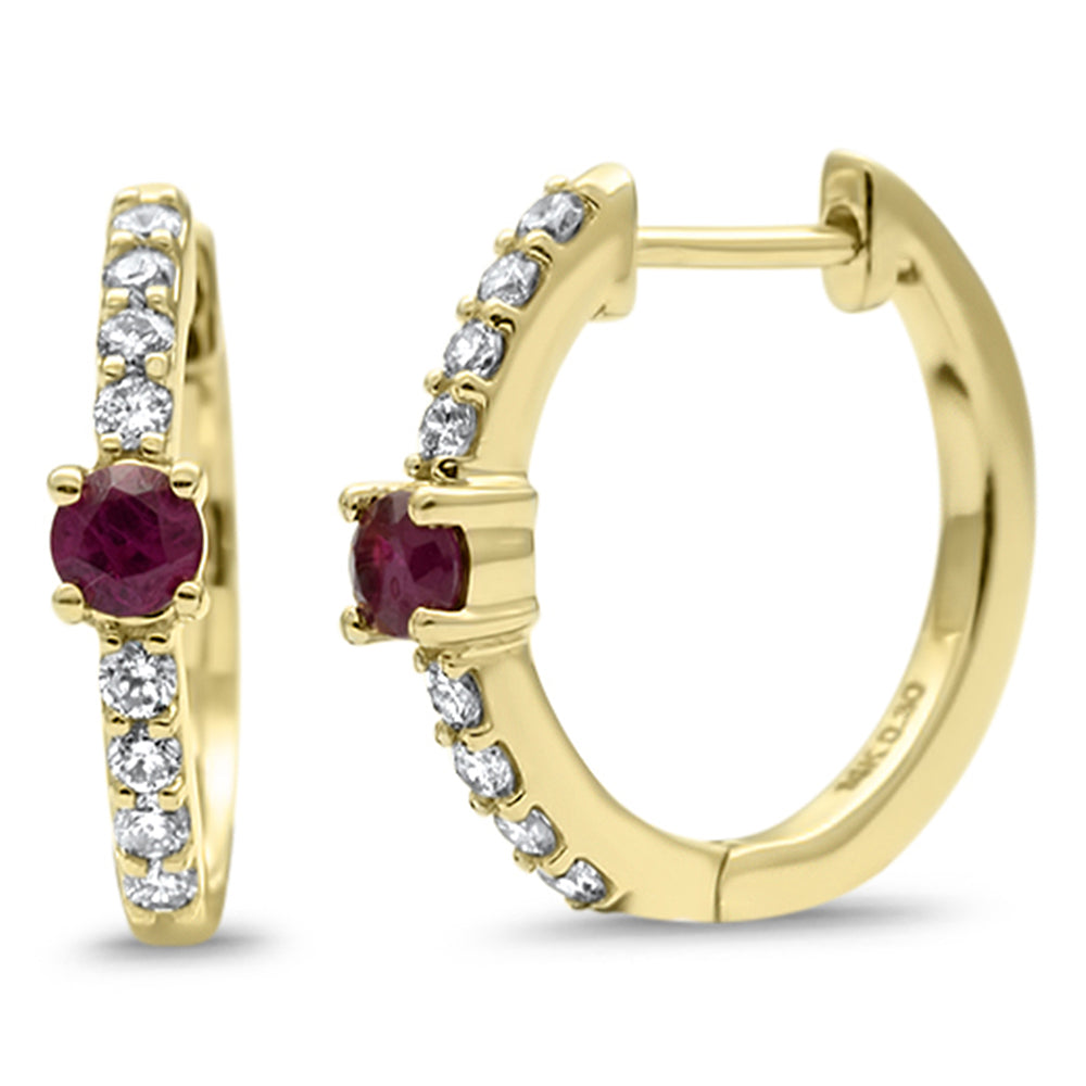 Diamond &amp; Ruby Earrings in 14K Yellow Gold 0.6 CT