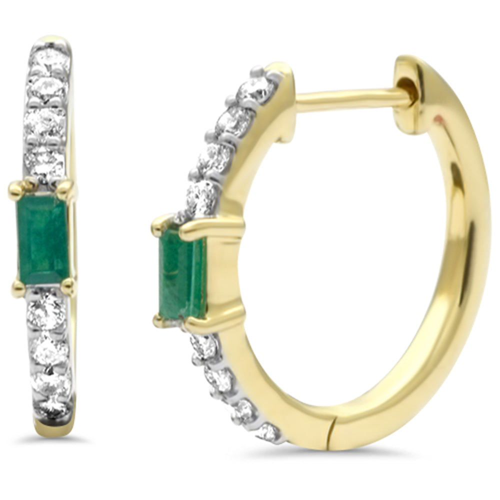 Diamond &amp; Emerald Earrings in 14K Yellow Gold 0.66 CT