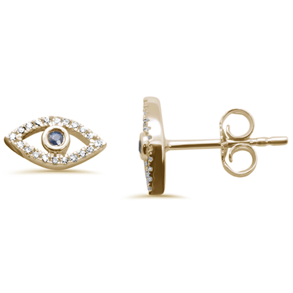 Aretes De Zafiro Azul Y Diamante Y Piedra Preciosa En Oro Amarillo De 14K .11Ct