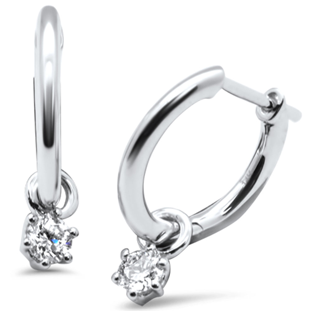 Aretes Hoop Solitaire De Diamante En Oro Blanco De 14K .25Ct