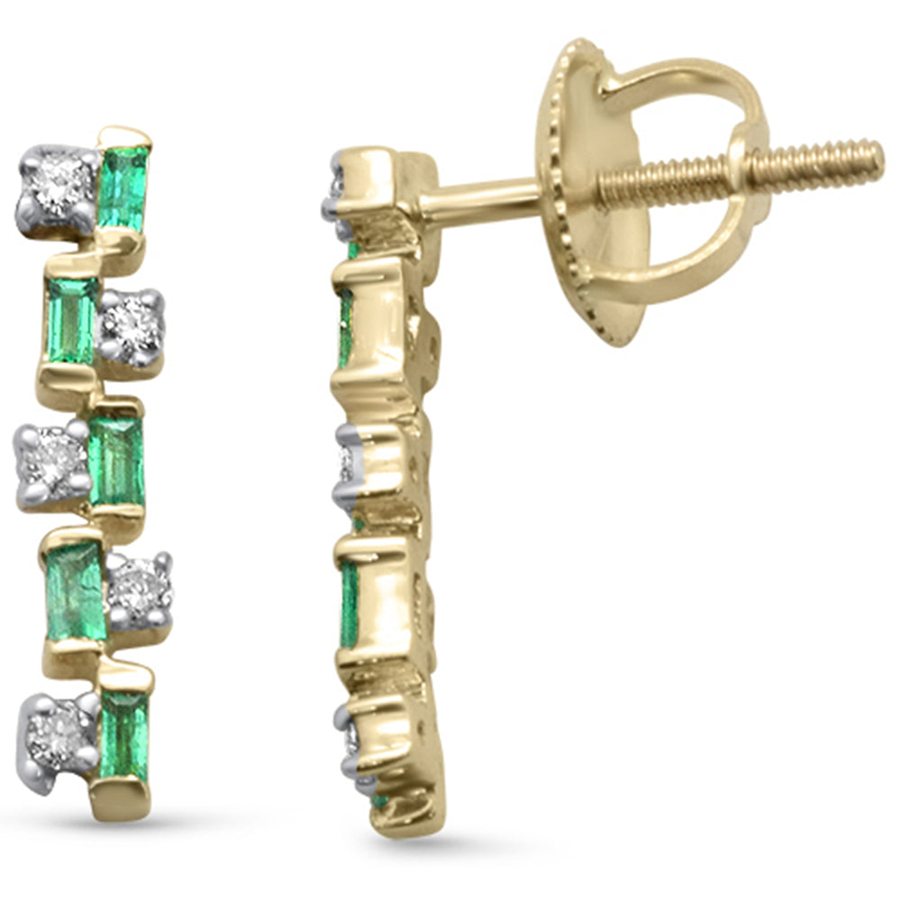 14K Yellow Gold Dangle Earrings with 0.33ct G SI Diamonds and Emeralds