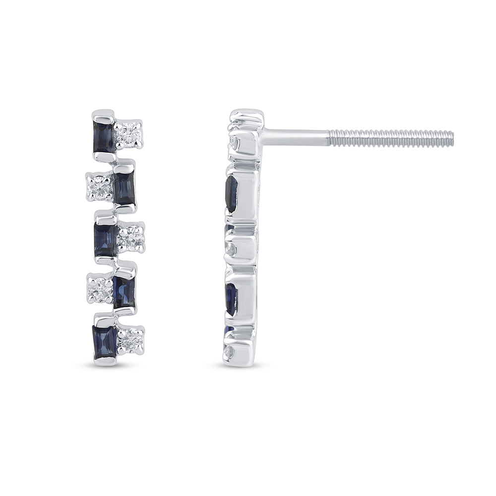 Blue sapphire and diamond earrings in 14K white gold, 0.33CT.