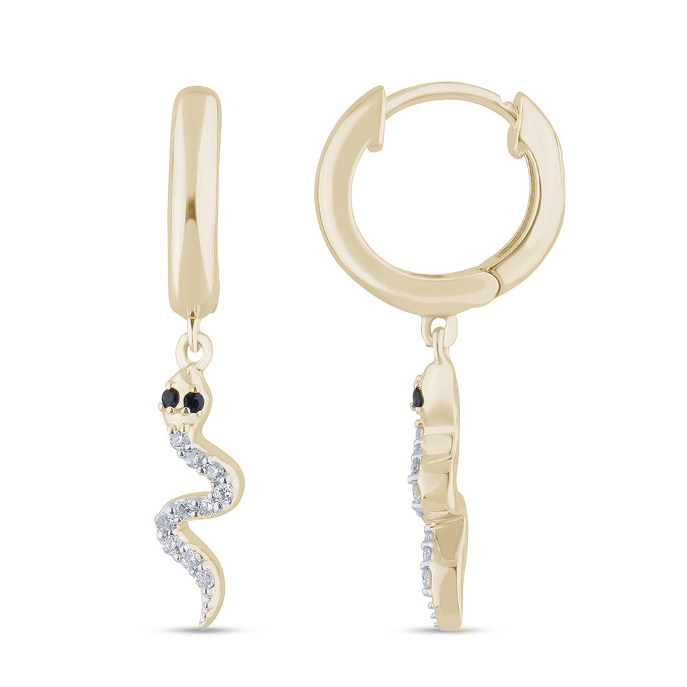 Aretes Serpiente De Zafiro Azul Y Diamante Y Piedra Preciosa En Oro Amarillo De 14K .14Ct