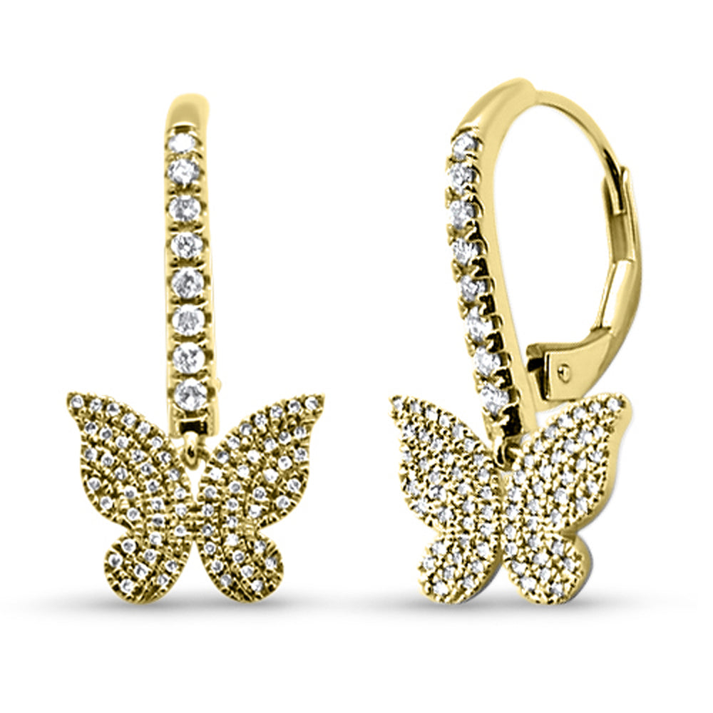 Aretes Hoop Mariposa De Diamante En Oro Amarillo De 14K .39Ct