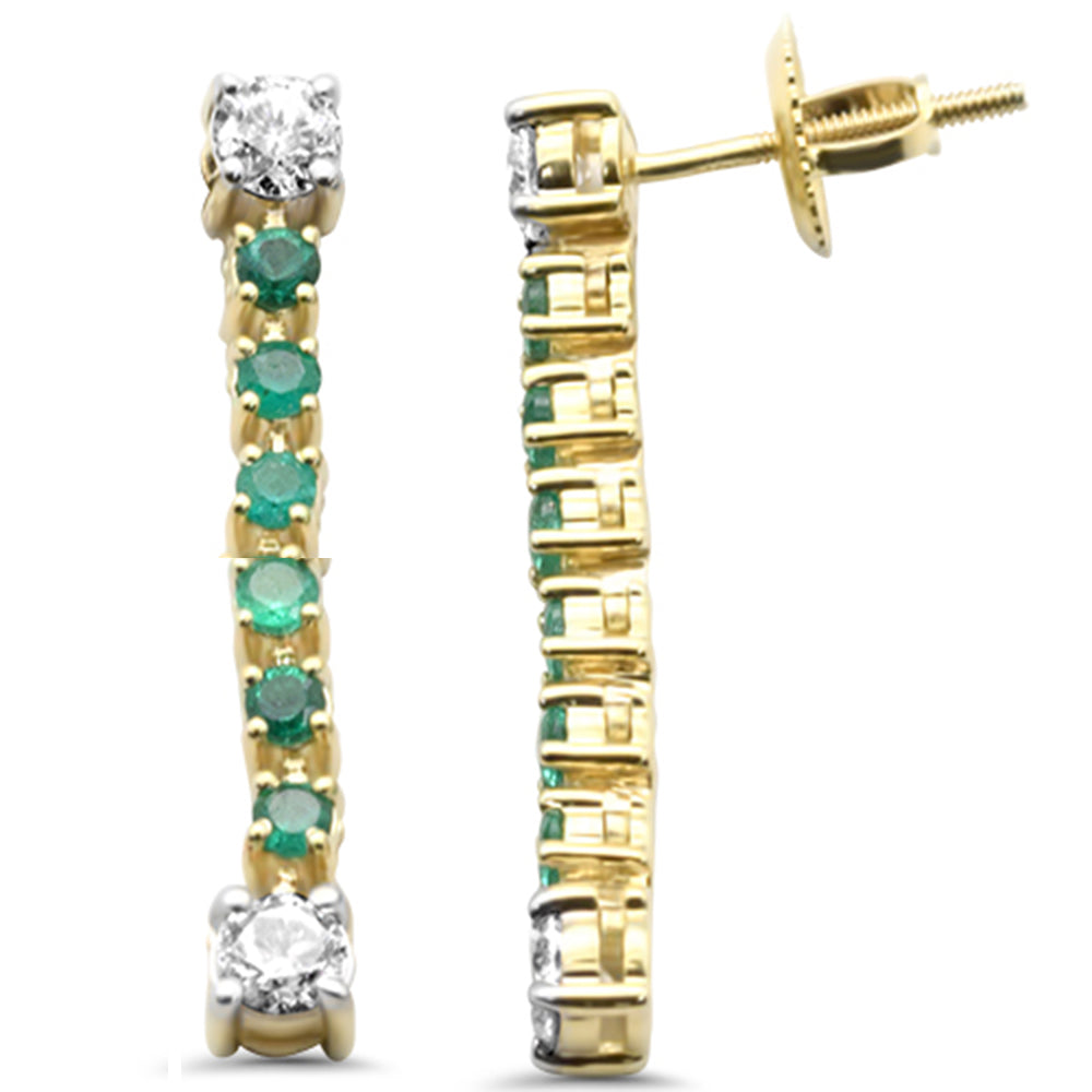 Diamond &amp; Emerald Dangle Earrings in 14K Yellow Gold 0.92 CT