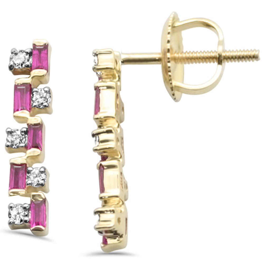 Diamond &amp; Ruby Earrings in 14K Yellow Gold 0.34 CT