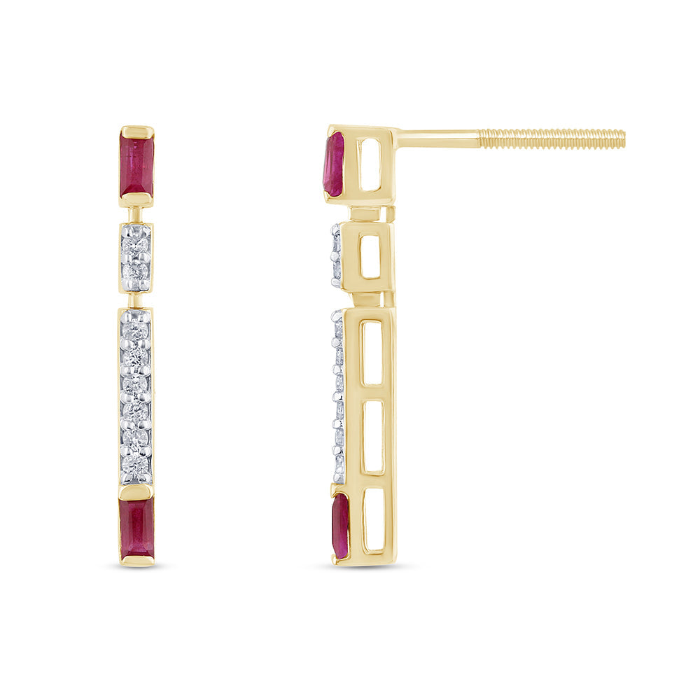 Diamond &amp; Ruby Earrings in 14K Yellow Gold 0.36 CT