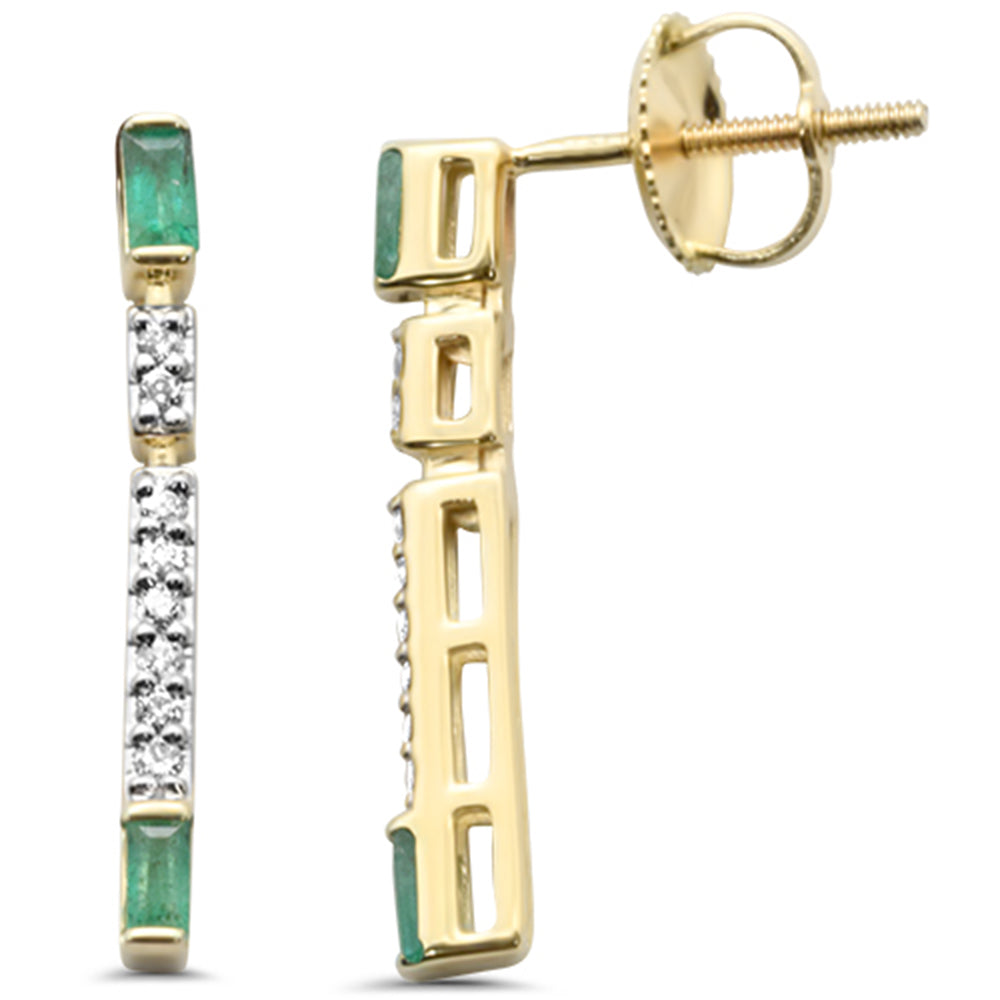 Diamond &amp; Emerald Earrings in 14K Yellow Gold 0.34 CT