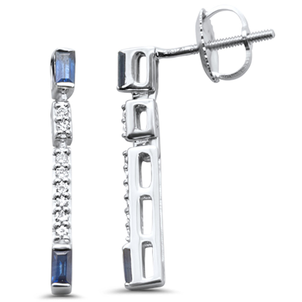14K white gold drop earrings with diamonds and blue sapphire, 0.41CT.