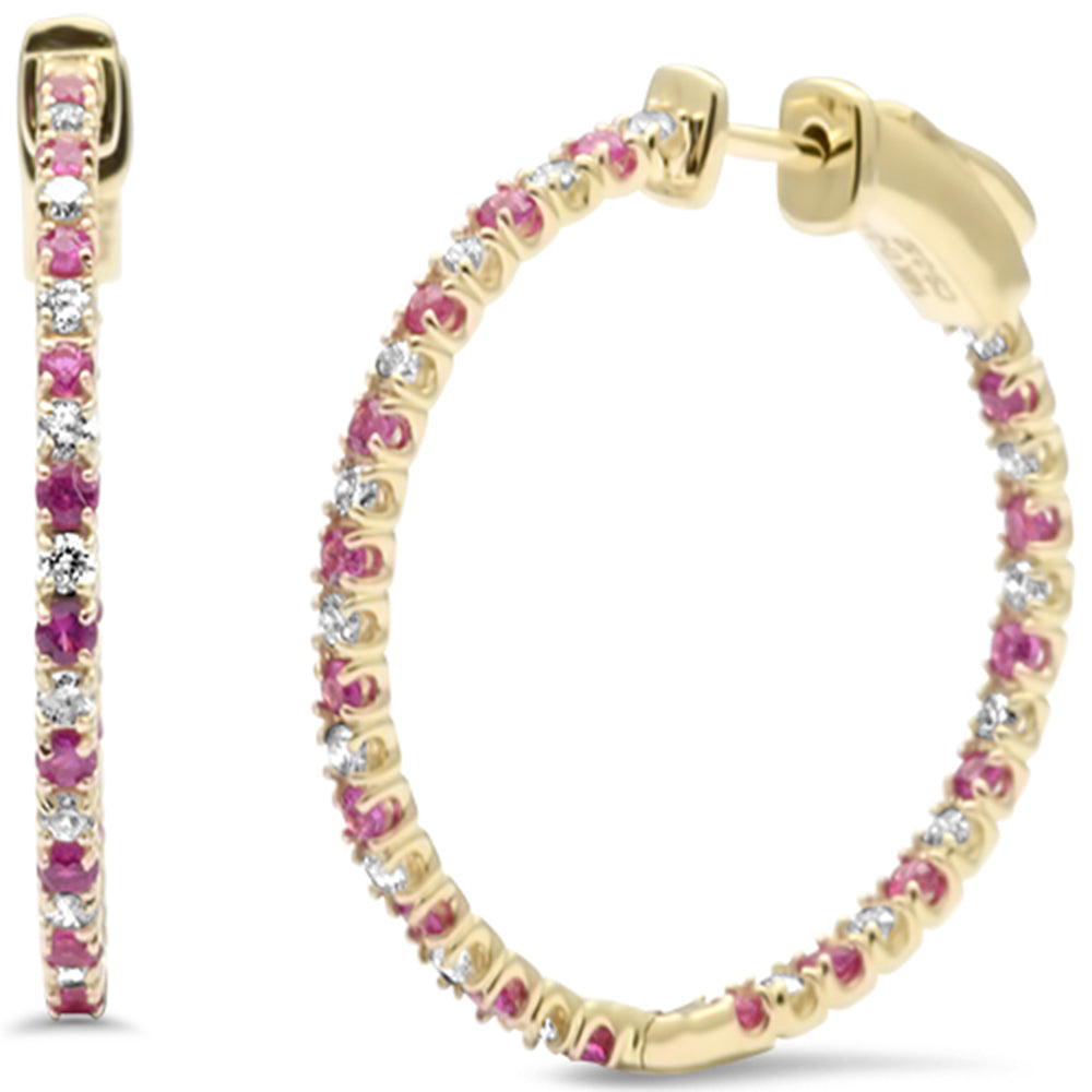 Diamond &amp; Ruby Earrings in 14K Yellow Gold 1.11 CT