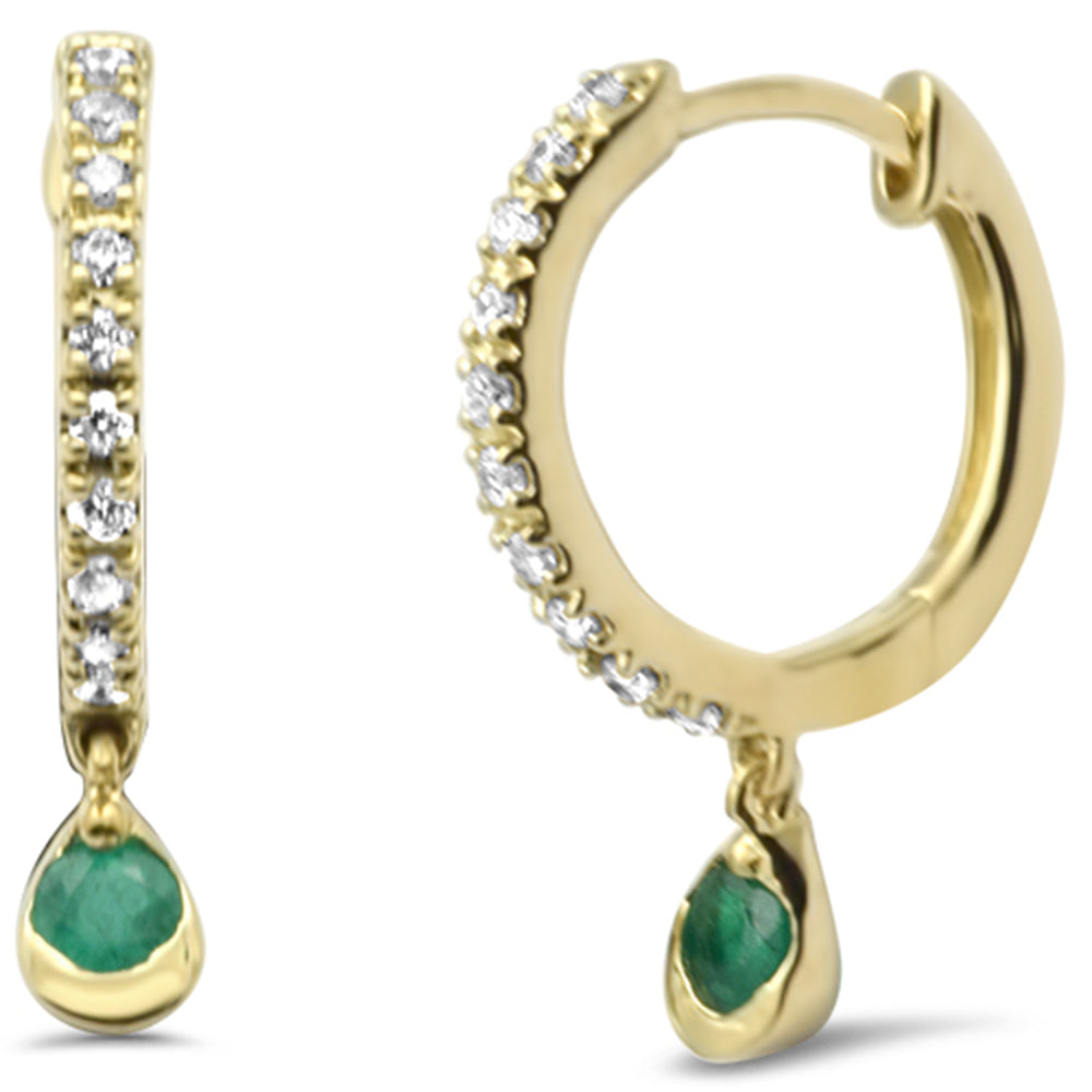 Diamond &amp; Emerald Earrings in 14K Yellow Gold 0.19 CT