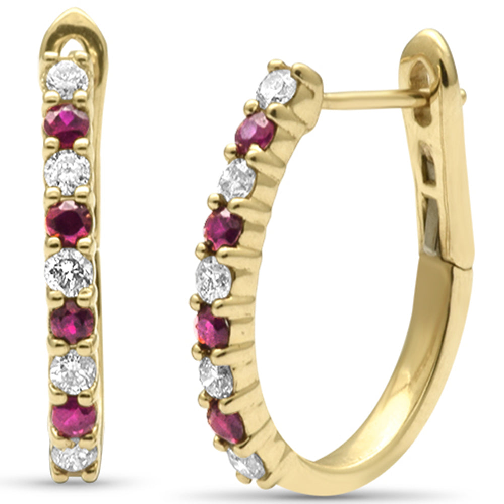 Diamond &amp; Ruby Earrings in 14K Yellow Gold 0.57 CT