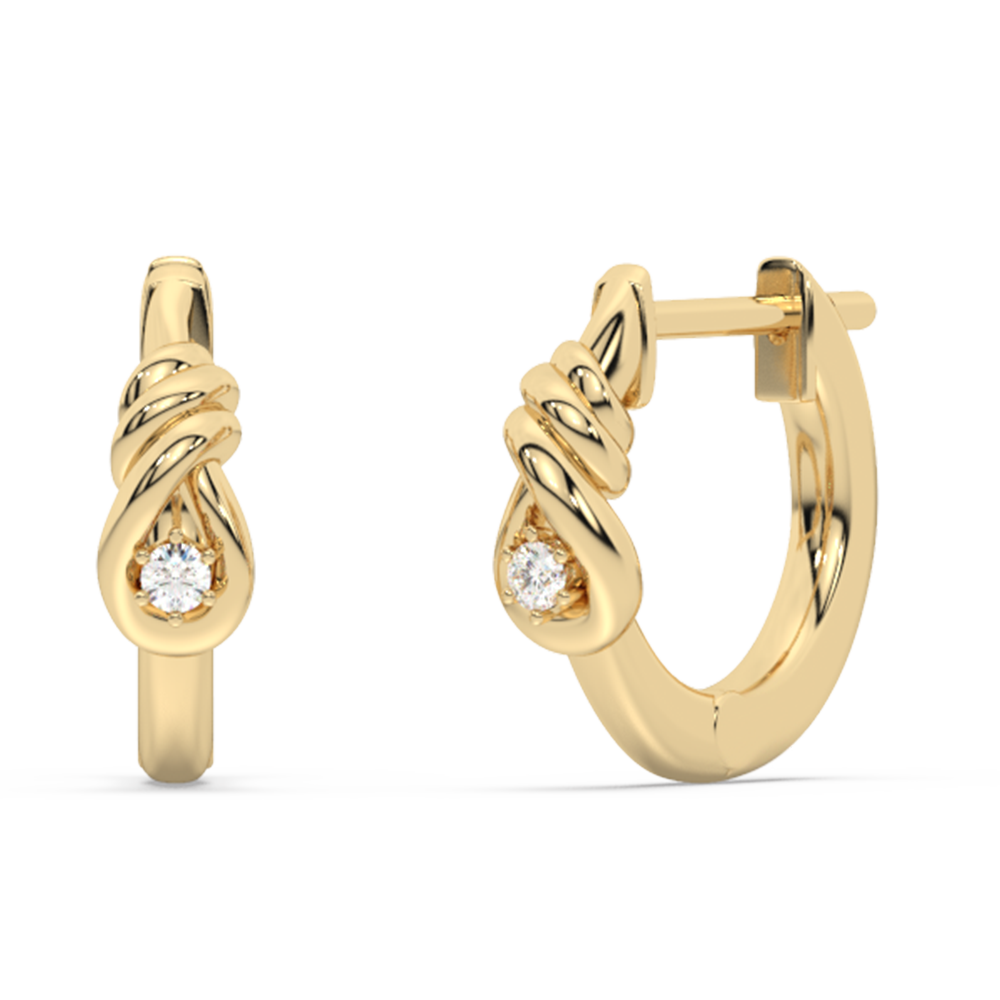 Aretes Hoop De Diamante En Oro Amarillo De 14K Ct