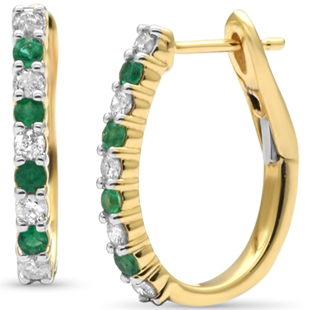 Diamond &amp; Emerald Hoop Earrings in 14K Yellow Gold 0.52 CT