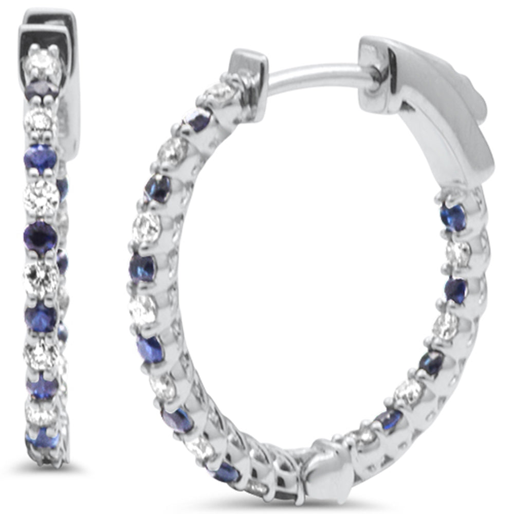 14K white gold hoop earrings with diamonds and blue sapphire, 0.56CT.