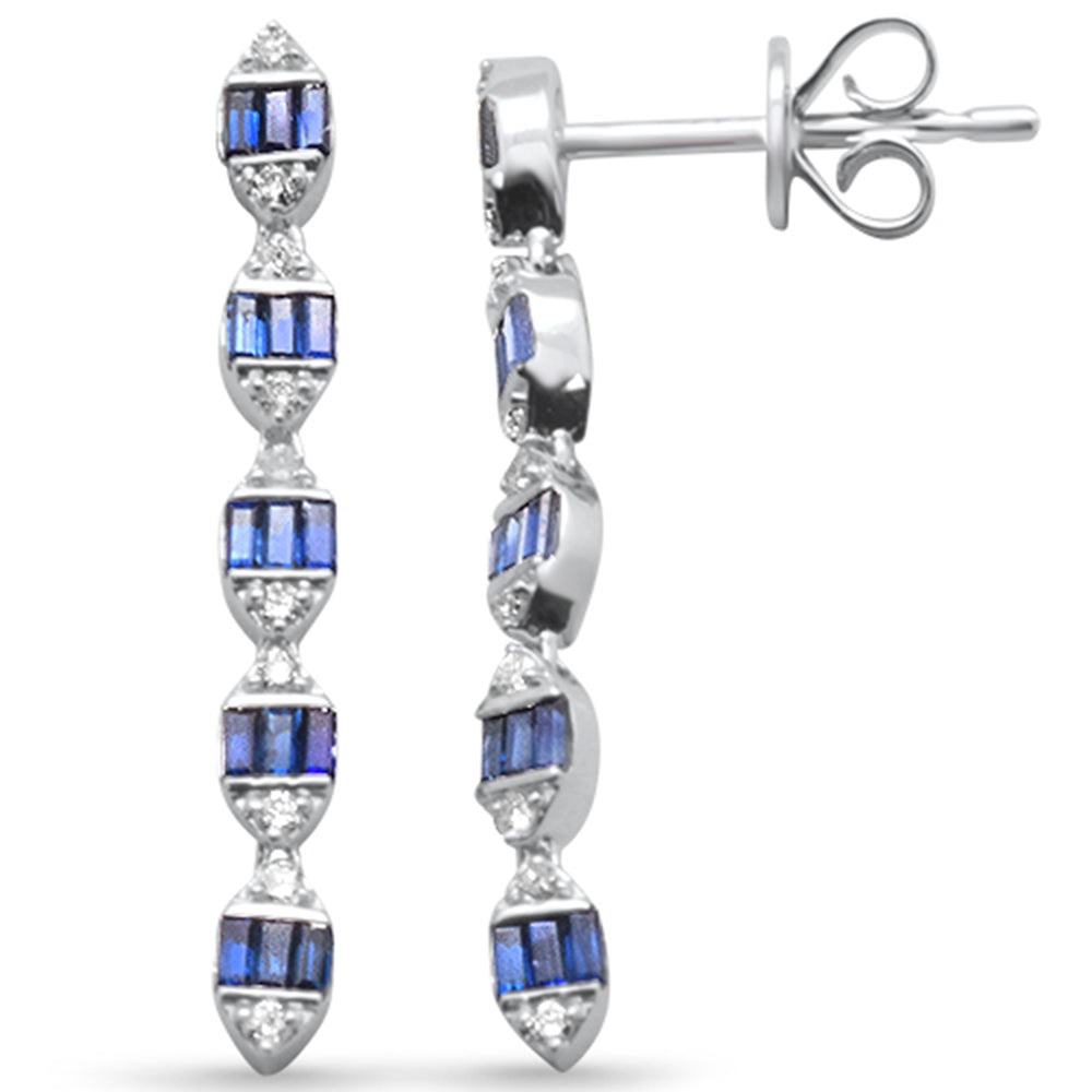 14K white gold drop earrings with diamonds and blue sapphire, 0.57CT.