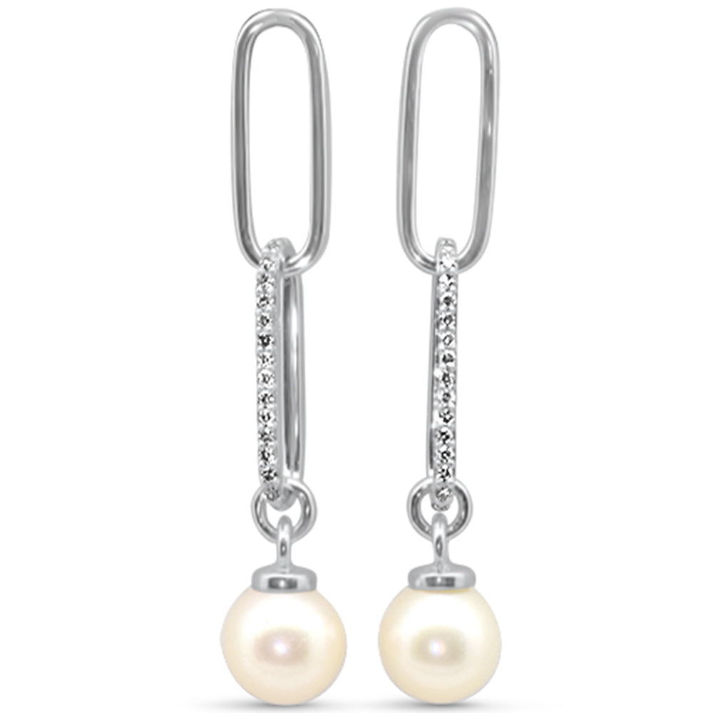 Aretes Paperclip Drop De Diamante En Oro Blanco De 14K .10Ct