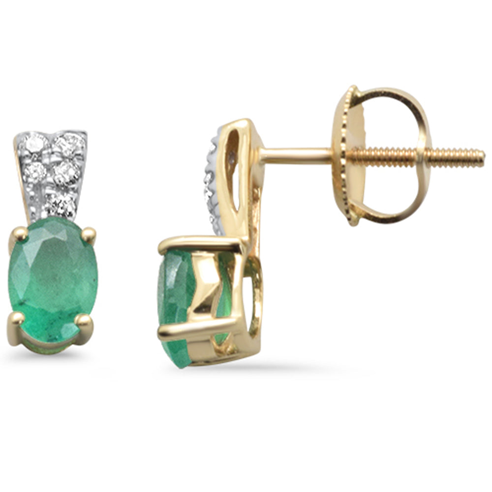 Diamond &amp; Emerald Earrings in 14K Yellow Gold 0.93 CT