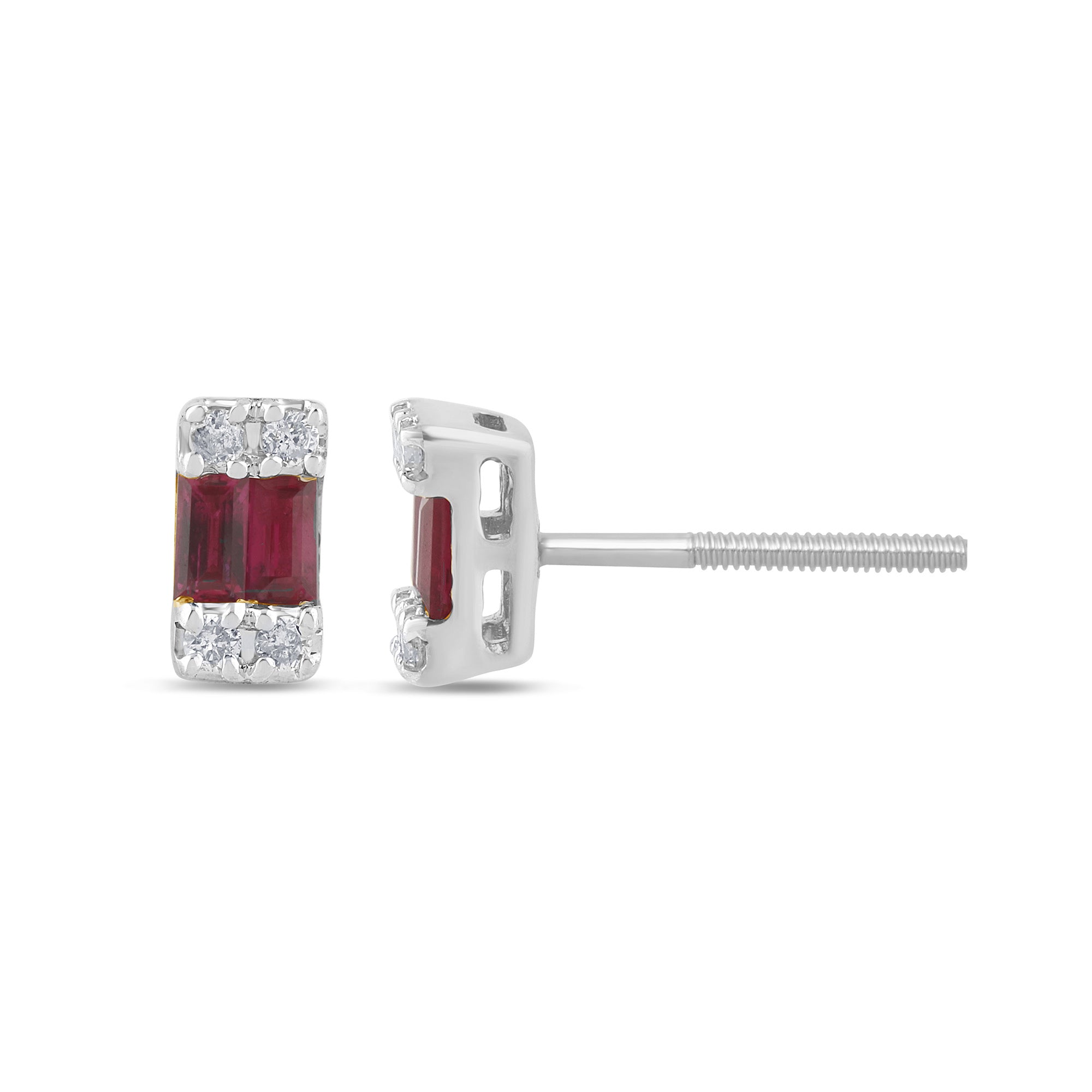 Diamond &amp; Ruby Earrings in 14K White Gold 0.19 CT