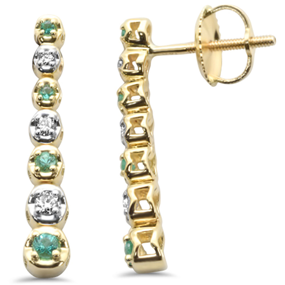 Diamond &amp; Emerald Dangle Earrings in 14K Yellow Gold 0.2 CT