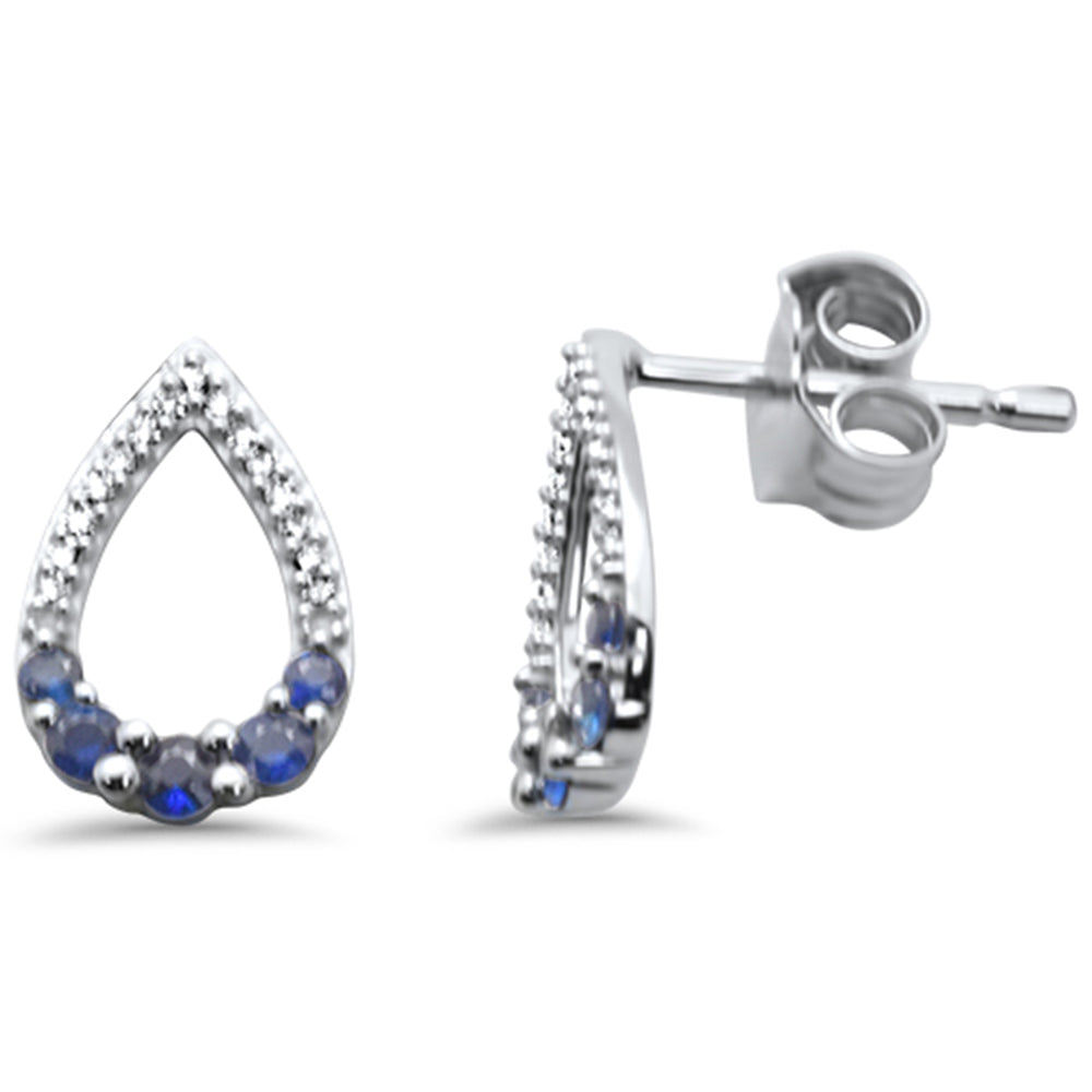 14K white gold earrings with pear-shaped diamonds and blue sapphire, 0.3CT.