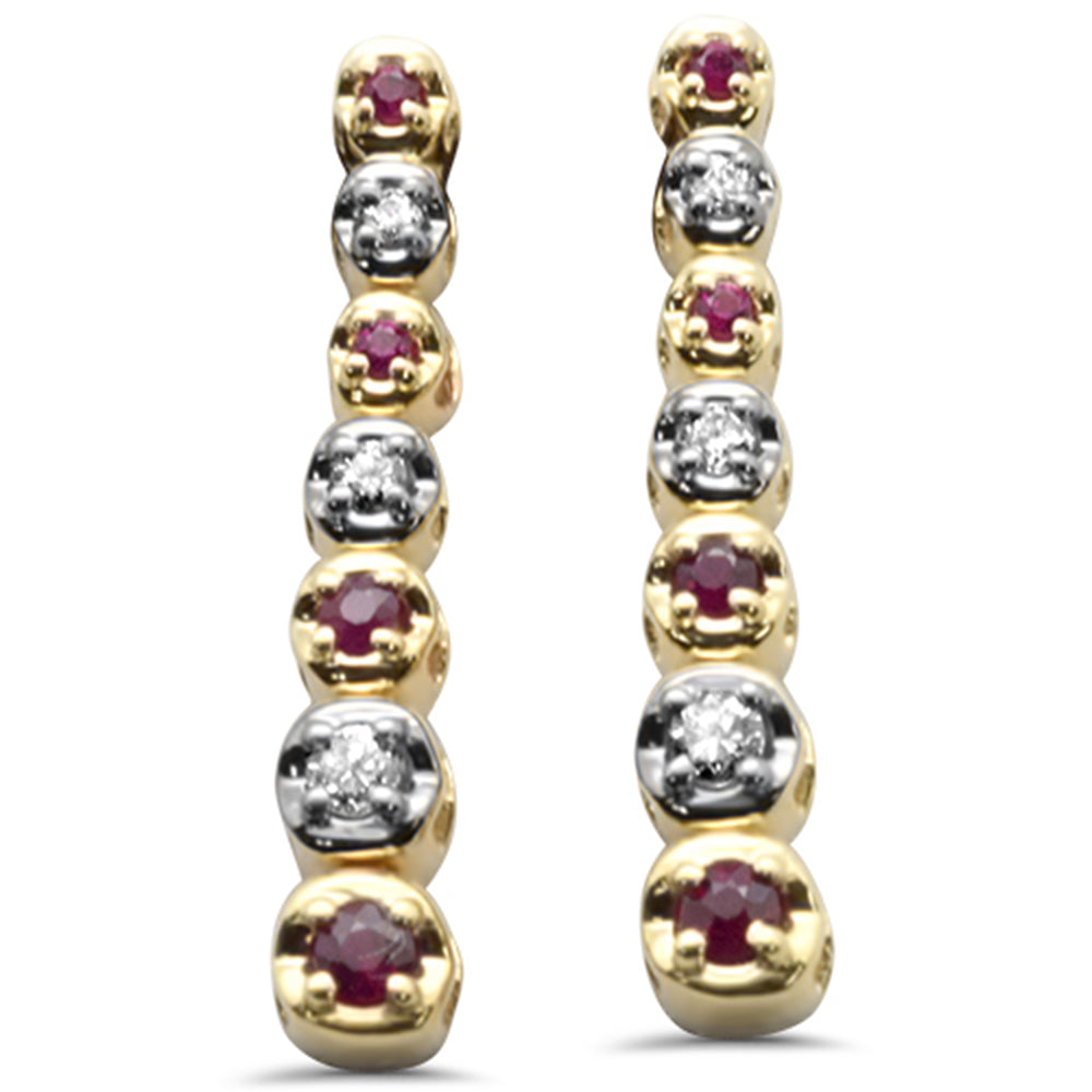 Diamond &amp; Ruby Earrings in 14K Yellow Gold 0.21 CT
